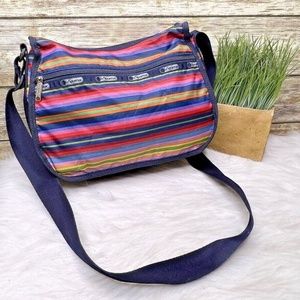 LeSportsac Multicolor Striped Print Polyester Purse Shoulder Bag CrossBody